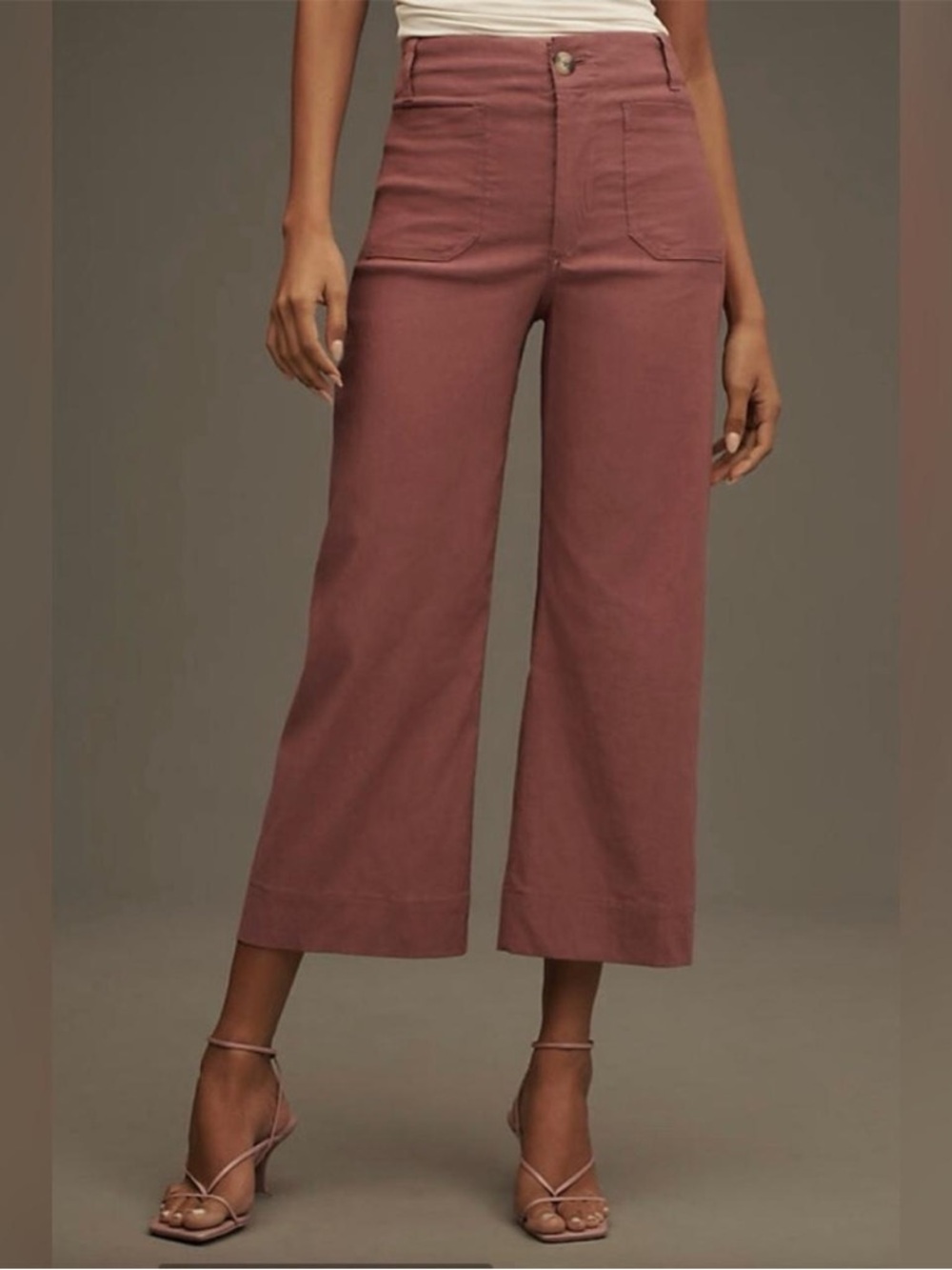 Maeve Wide-Leg Cropped Pants in Dusty Rose